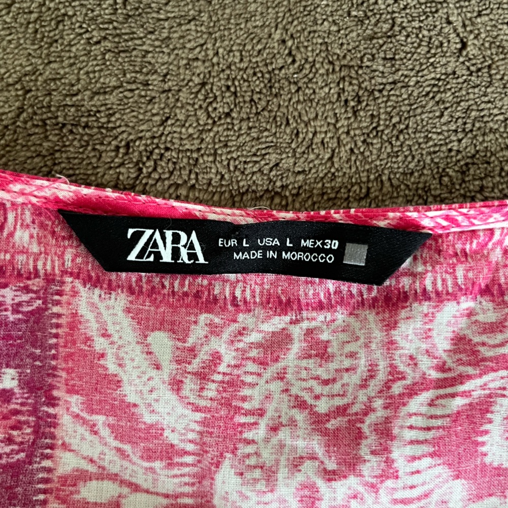 Zara Long Patchwork Print Cut Out Dress Pink White size L - Picture 6 of 10